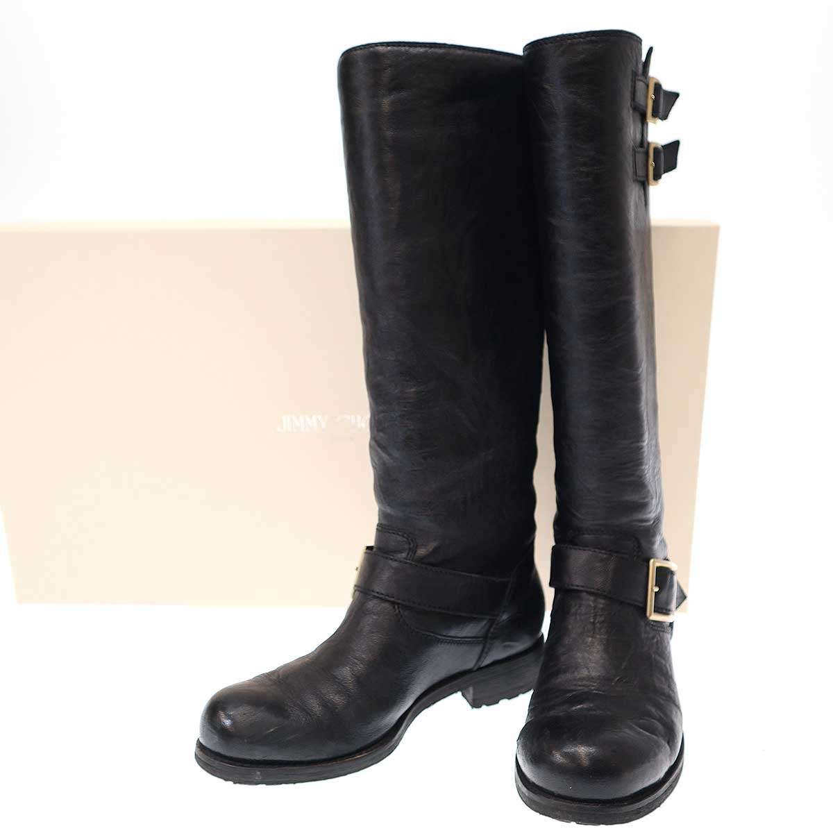 JIMMY CHOO ジミー チュウ レザーバイカーブーツ 247YULE ブラック 37  