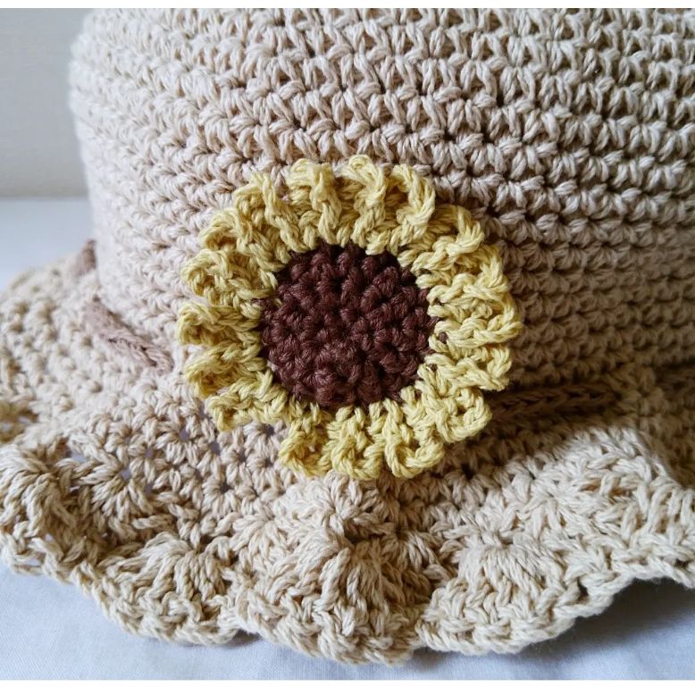 麦わら風 ひらひら帽子 コットン ベビー キッズ ハンドメイド オーダー  