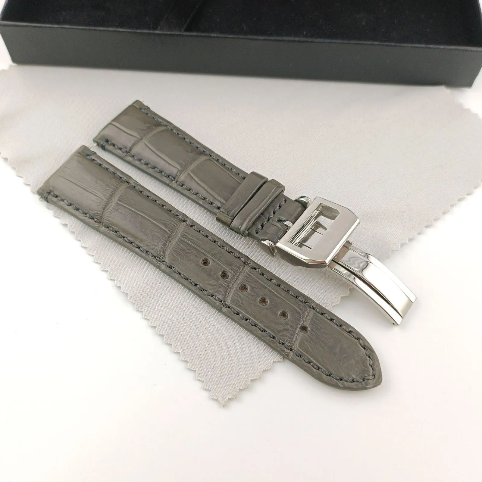 22mm 腕時計 交換用 クロコダイルレザー ワニ革ベルト グレー D