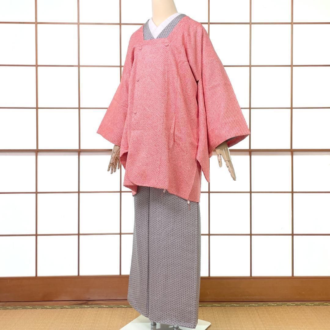 和装コート 道行 正絹 総絞りサーモンピンク ドット 着物 kimonolove 
