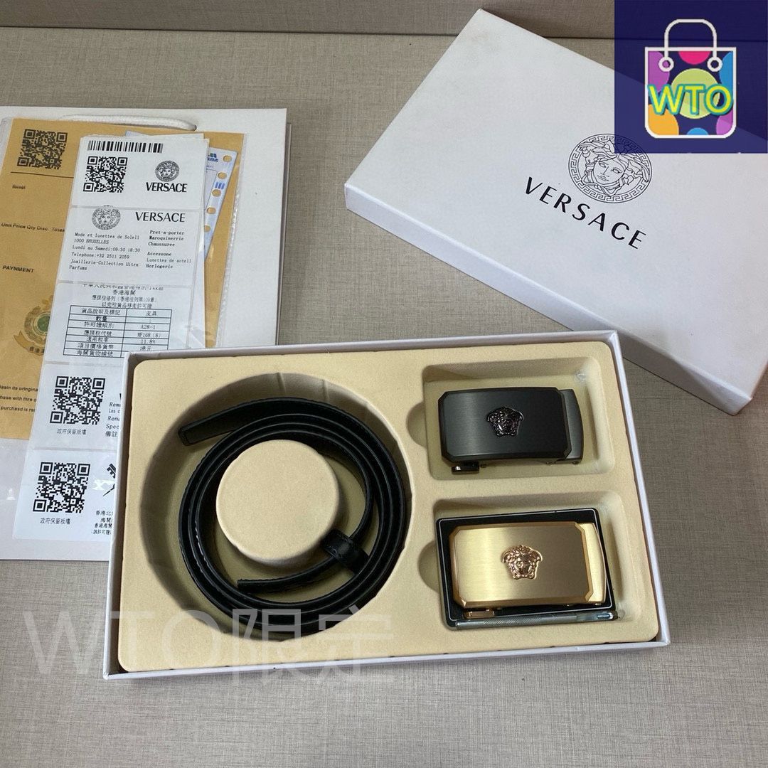 VERSACE ギフトセット 本日特価] ヴェルサーチ Versace 高級レザー ベルト＆バッグ