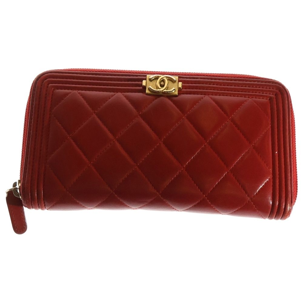 シャネル ボーイシャネル ラムスキン ラウンドジップウォレット シルバー金具 シャネル ボーイシャネル ラムスキン ラウンドジップウォレット