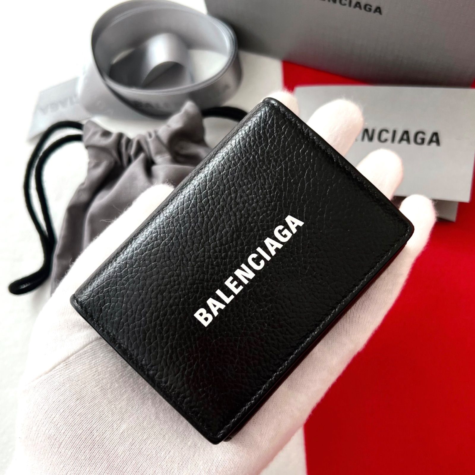 美品✨ BALENCIAGAバレンシアガ財布三つ折594312カーフレザーロゴ黒