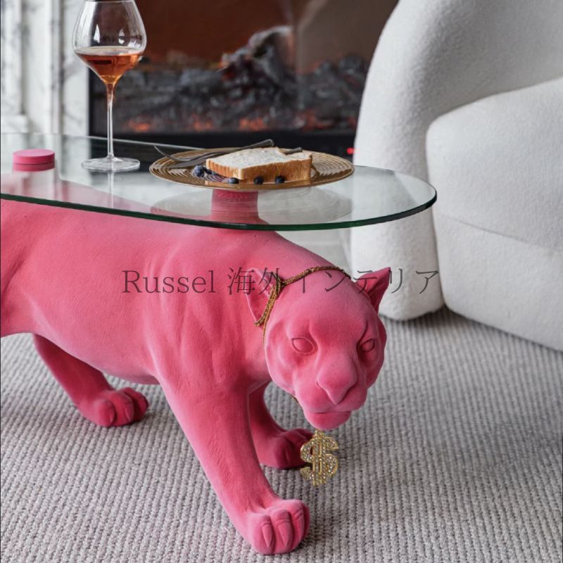 えりさん専用 サイドテーブル センターテーブル ユニーク ヒョウ 豹 ピンク