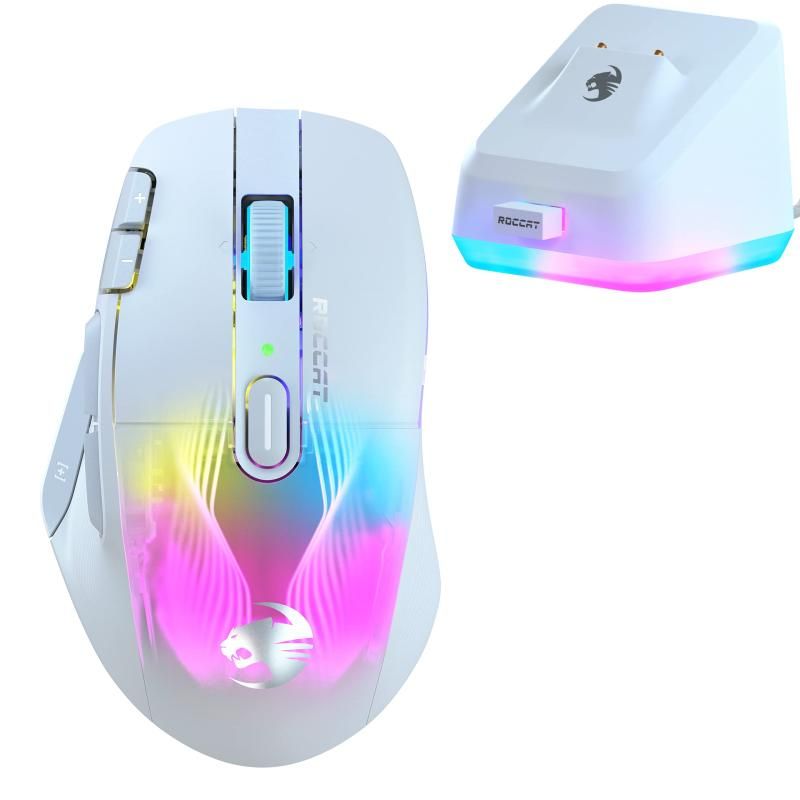 ROCCAT ゲーミングマウス Kone XP Air ワイヤレス 2.4GHz|Bluetooth ホワイト|白 光学式|19K|オプティカル|多ボタン|99g|充電ドック|4D Wheel|Ref
