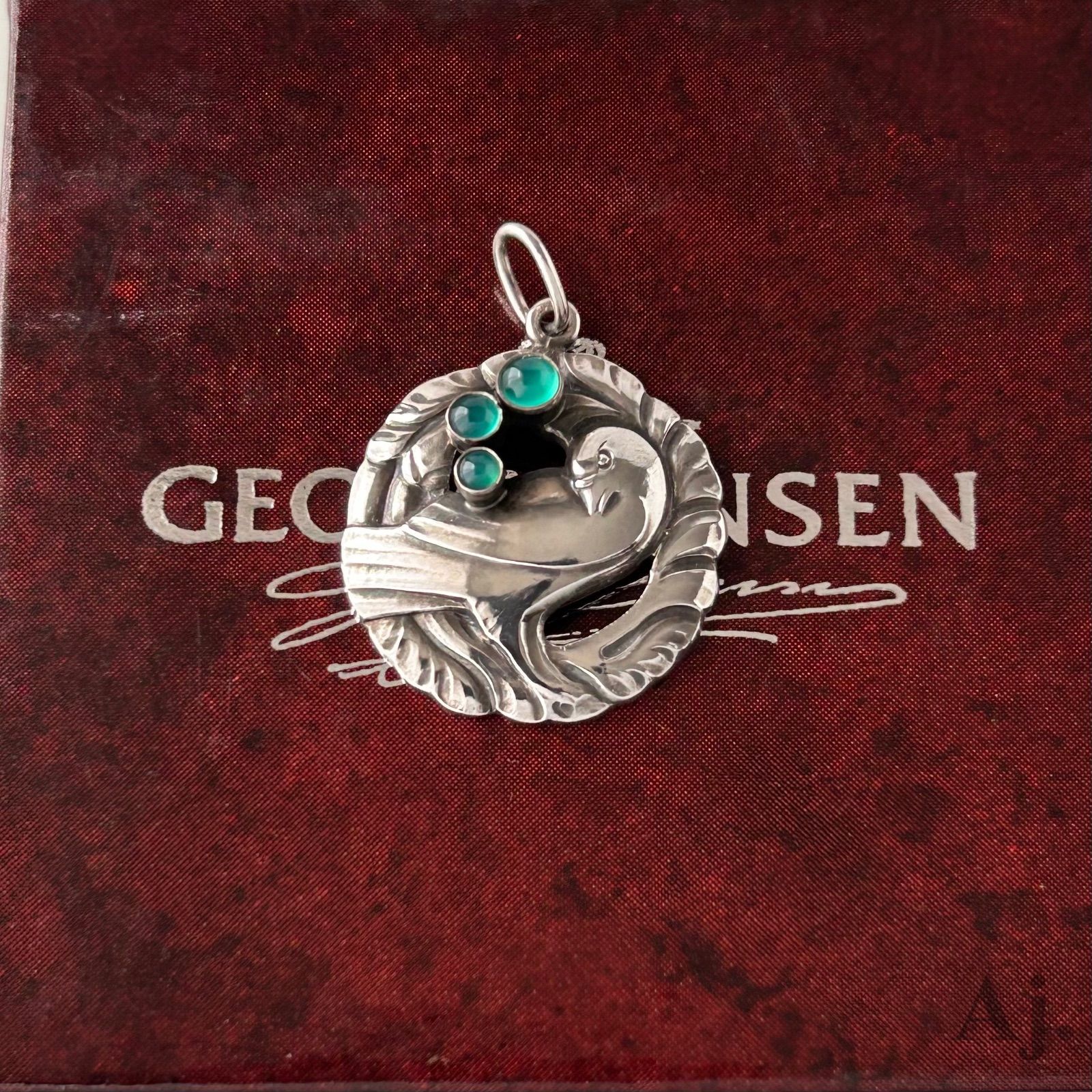ジョージジェンセン ネックレス ペンダント トップ 66 バード グリーンアゲート AG925 ヴィンテージ Georg Jensen