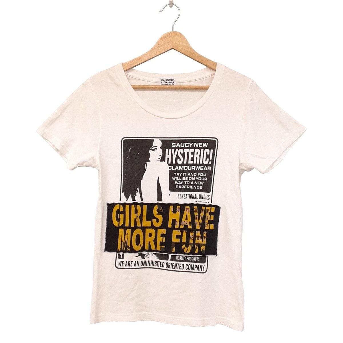 HYSTERIC GLAMOUR ヒステリックグラマー 半袖Tシャツ サイズF レディース - 白×黒×ダークイエロー クルーネック