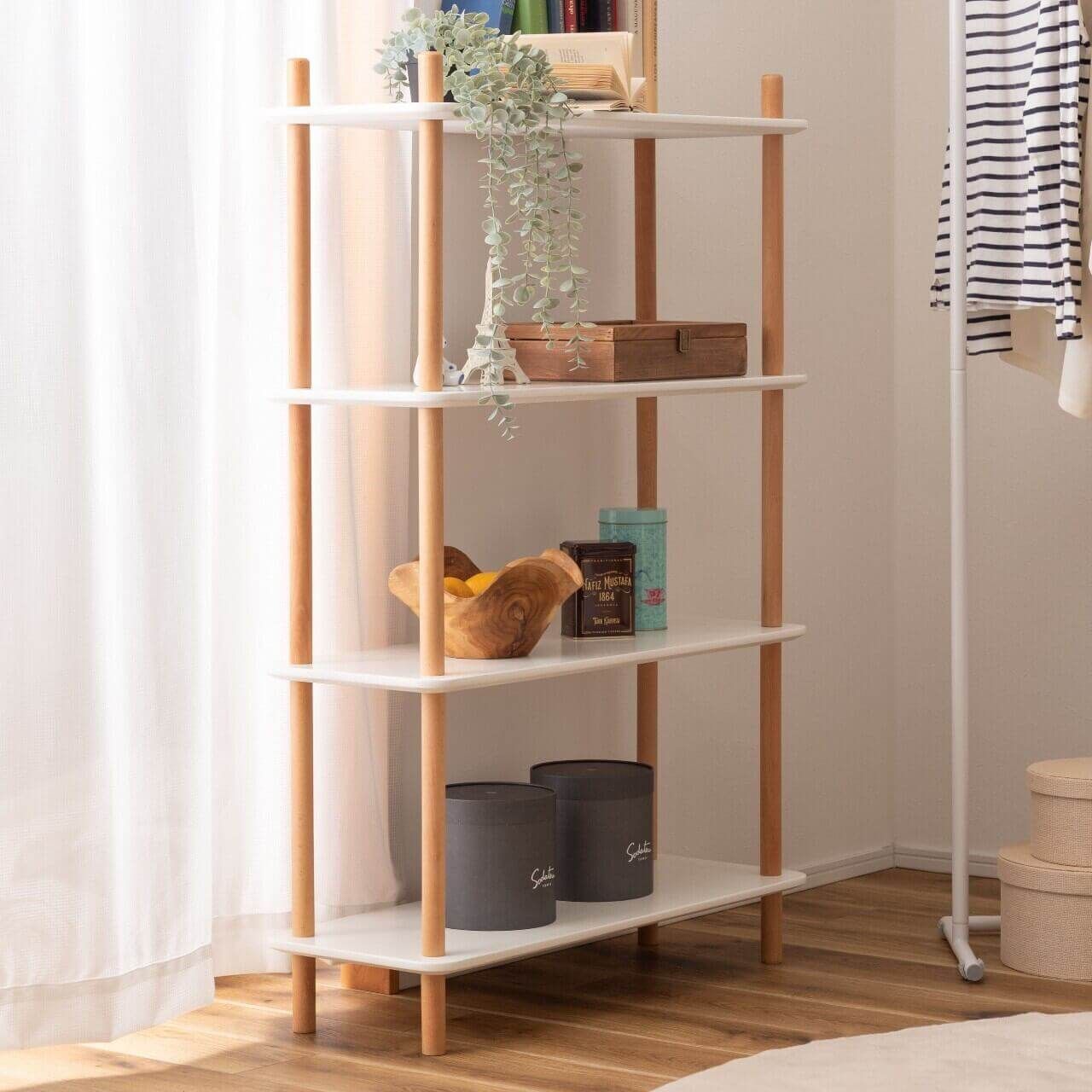 本州 4段ラック ラック オープンタイプ 4段 ホワイト ナチュラル シンプル W80×D30×H120