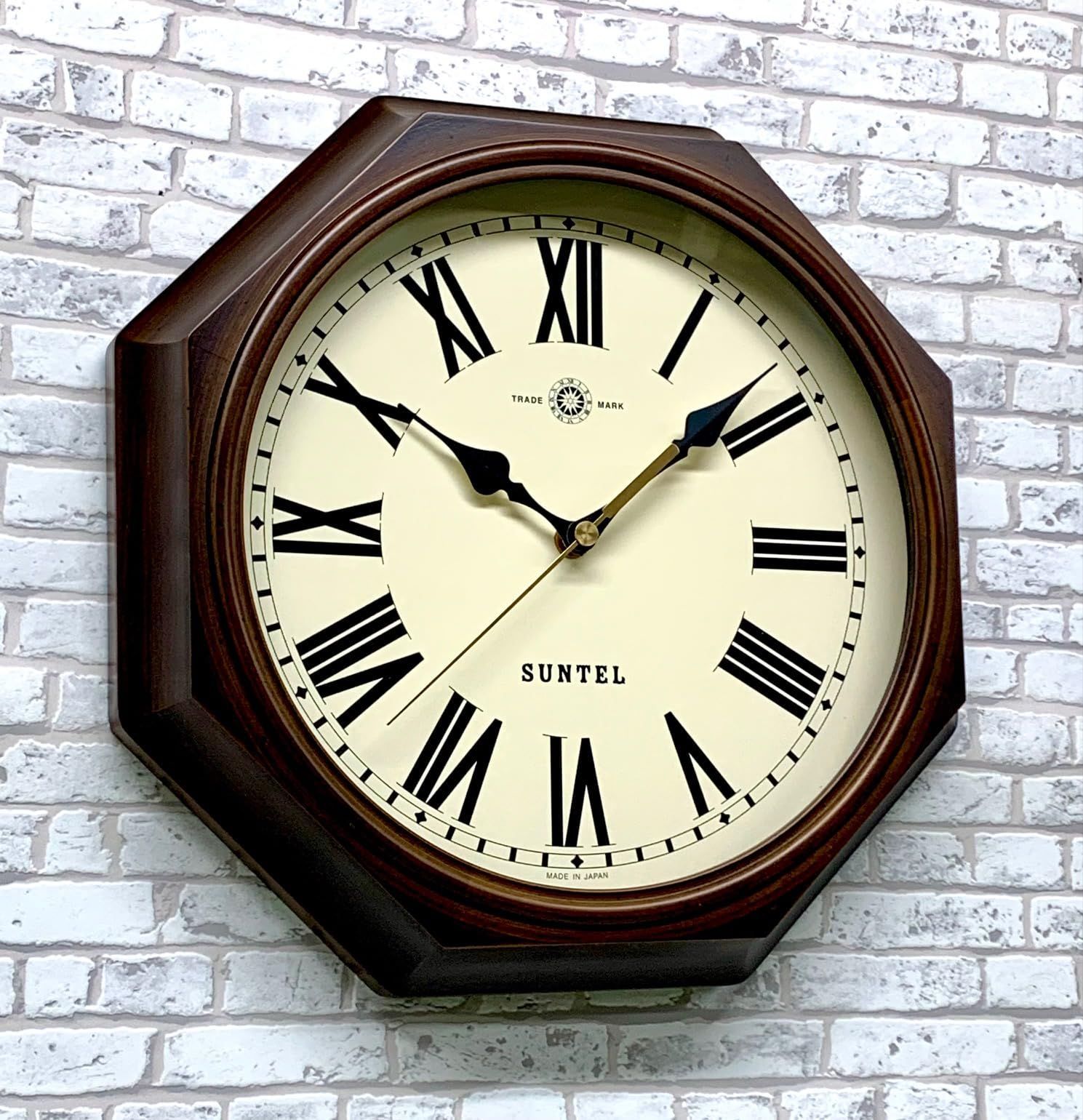 QL713-R 天然木レトロ8角掛け時計