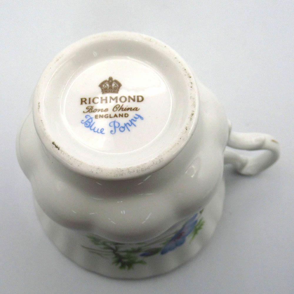  ヴィンテージ 食器 トリオ ティーカップ＆ソーサー Richmond China リッチモンドチャイナ Blue Poppy ブルーポピー イギリス 1970年代頃 22 A 144-5-6-7 ティーカップ ソーサー コーヒー ティーカップ