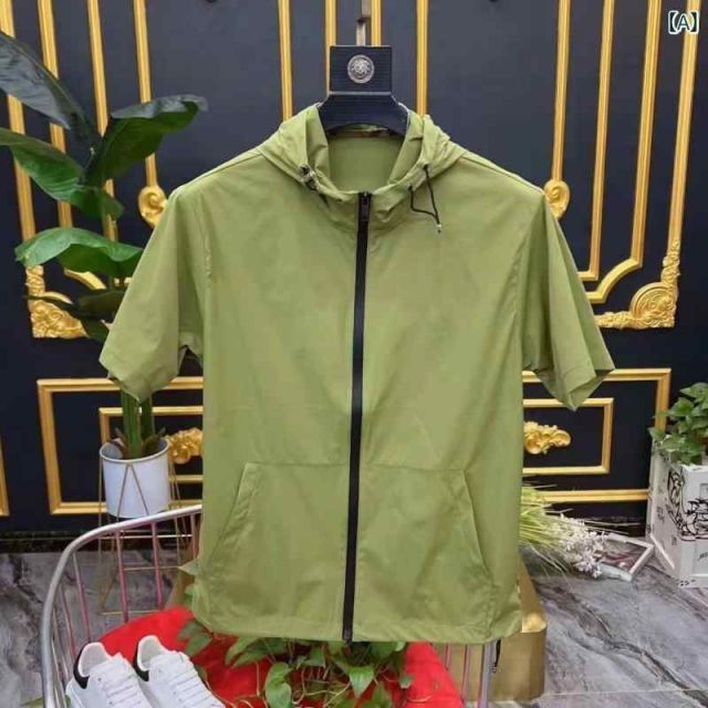 [XL]春 コーデ メンズ 用 服 シンプル ファッション オシャレ 大人 かっこいい 大きいサイズ ストリート 紳士服 フード付き 半袖 リム 無地 シンプル カジュアル ジッパー カーディガン T シャ