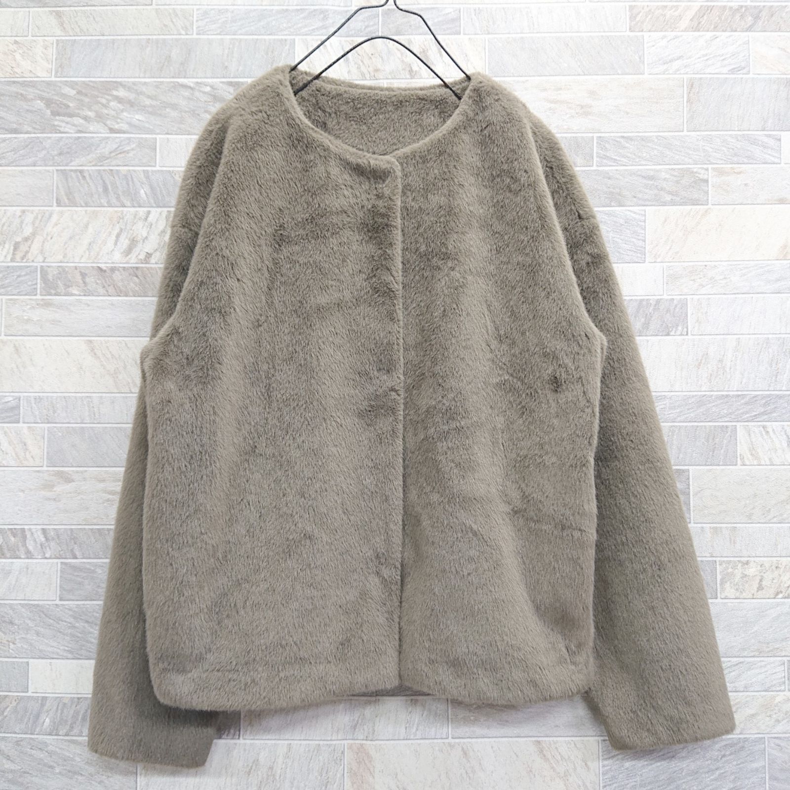 ユニクロ★UNIQLOスムースヤーンフリースノーカラージャケットM UNIQLO(ユニクロ)の「スムースヤーンフリースノーカラー
