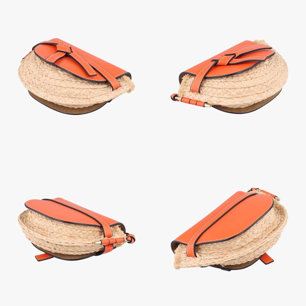ロエベLoeweゲートオレンジ×ベージュレザー×ストロー061903