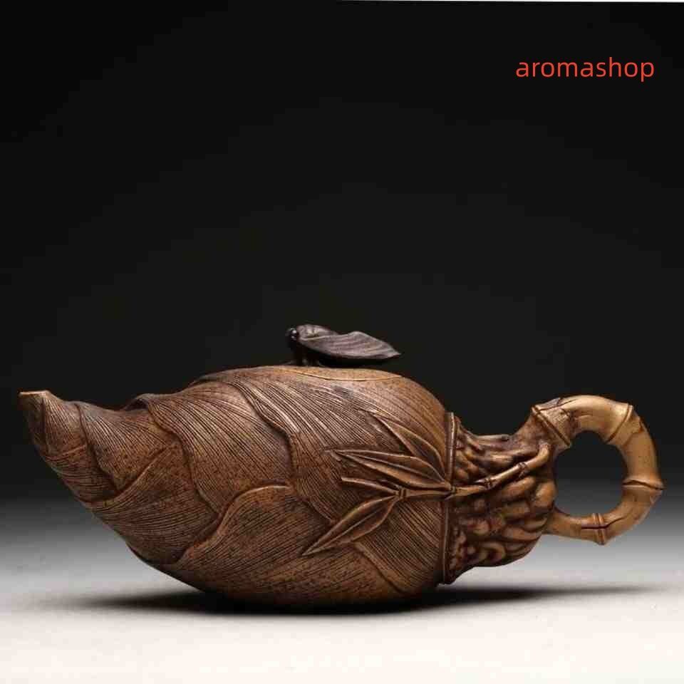 宜興紫砂壺 陳鳴遠金竹子茶壺 名家手作壺 全手作り 老紫砂壺 竹子壺西施石瓢壺 茶具 茶道品 置物 擺件 中国美術 装飾 収蔵