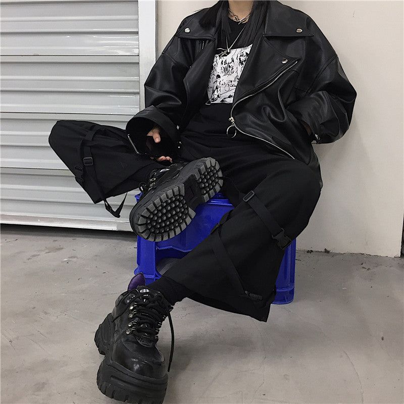 ライダースジャケット オーバーサイズ レザー風 クール
