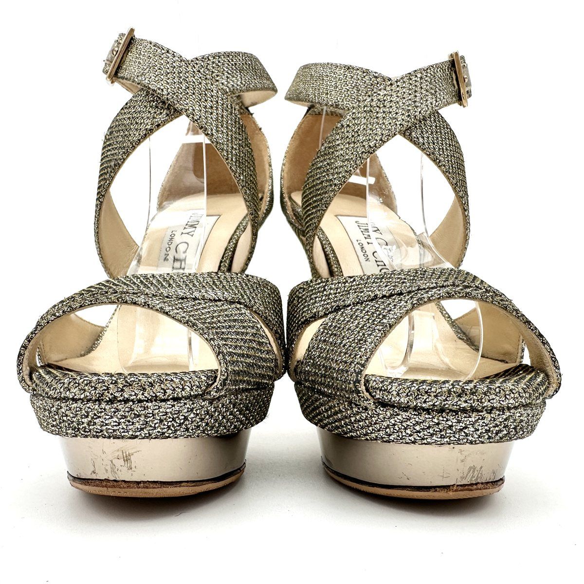 JIMMY CHOO サンダル ビブラムソール ラメ ゴールド 2068T JIMMY CHOO サンダル ビブラムソール ラメ クロスストラップ