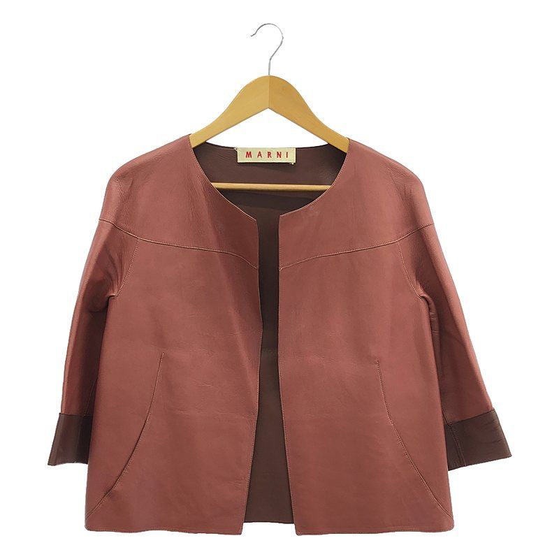 MARNI ブラウンレザー ジャケット MARNI / マルニ | ノーカラーオーバーレザージャケット | 40