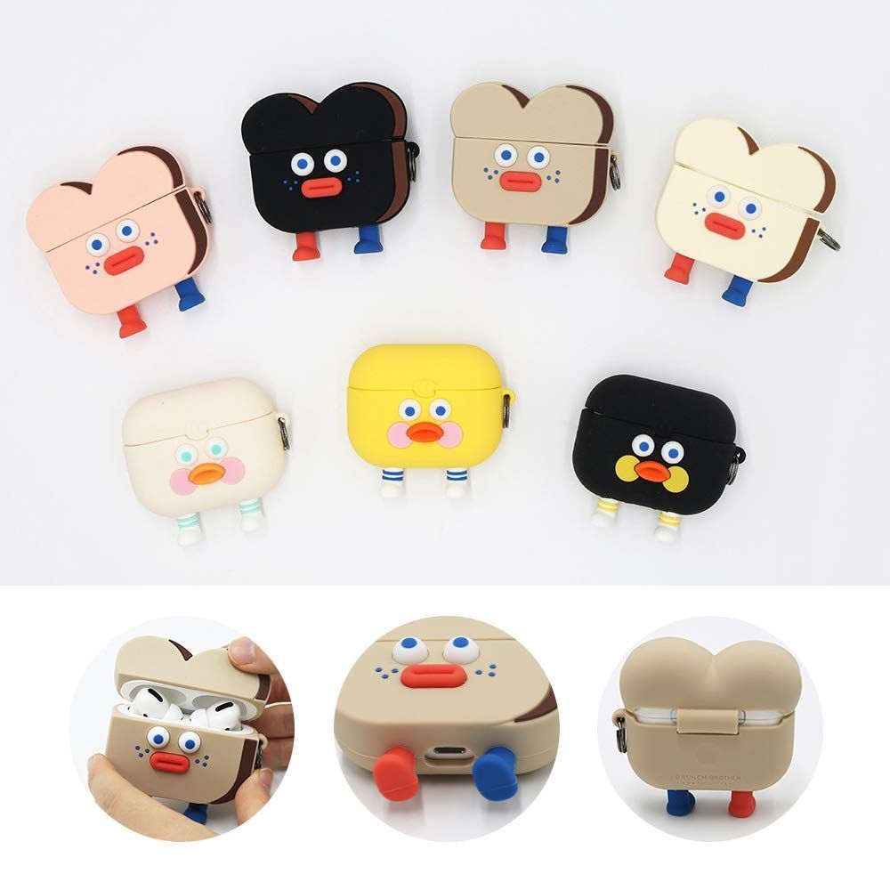 新品 AirPods Pro ケース かわいい AirPods Proトースト アヒル フィギュア カバー 耐衝撃保護 ソフト シリコン素材 Brunch Brother (Black Duck)