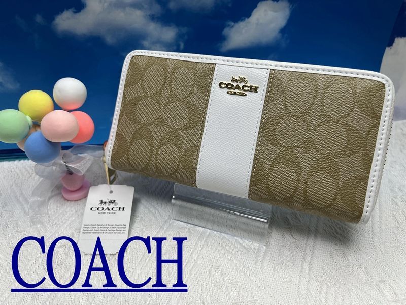 COACH  財布 コーチ長財布 シグネチャー ストライプ レザー アコーディオン ジップ ラグジュアリー プレゼント クリスマス   ギフト 贈り物 長財布 レディース 新品未使用 ファッション C307 F52859 14