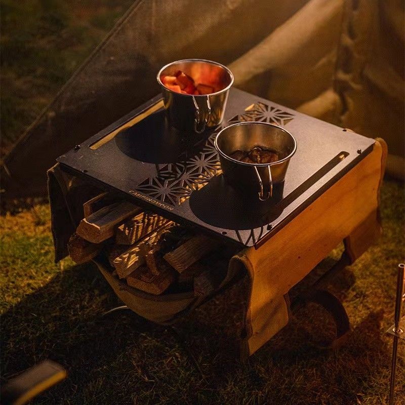 焚火用薪スタンドテーブル　アイアン薪スタンド　クーラーボックスタンド　キャンプ用品　多機能　薪入れバッグ付き　コンパクト 焚火用薪スタンドテーブル アイアン薪スタンド クーラーボックスタンド