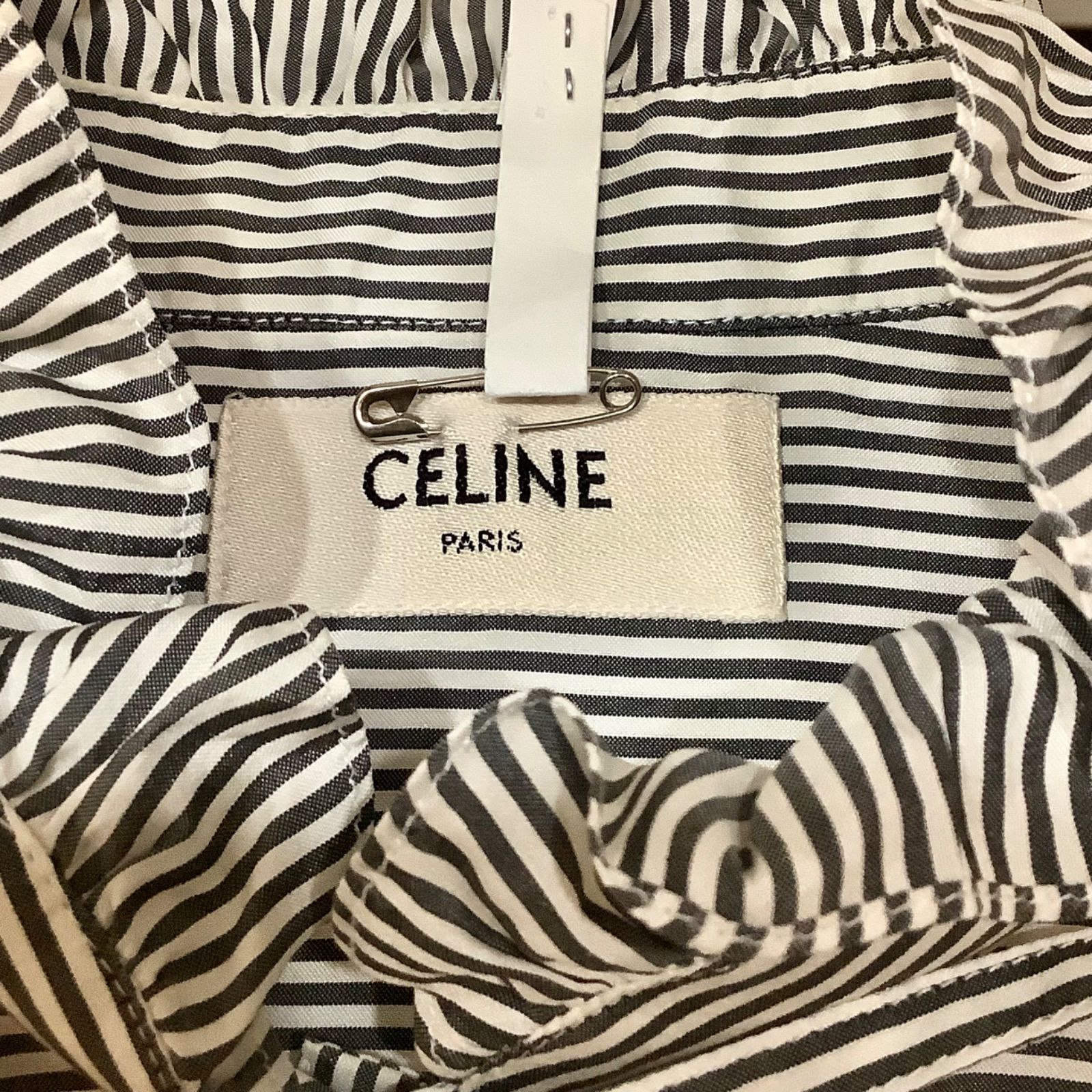 セリーヌ CELINE エディ期 ストライプ リボン ブラウス 長袖 34 