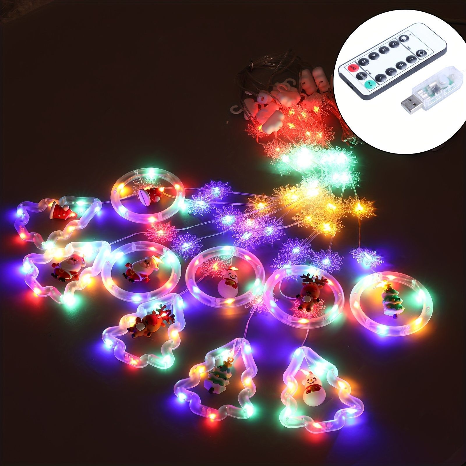クリスマスウィンドウライト屋内用、3m 100 LED 8モードクリスマススターカーテンライト、バッテリーUSB駆動、クリスマスツリーハンギングライト、サンタクロースオーナメントストリングラ