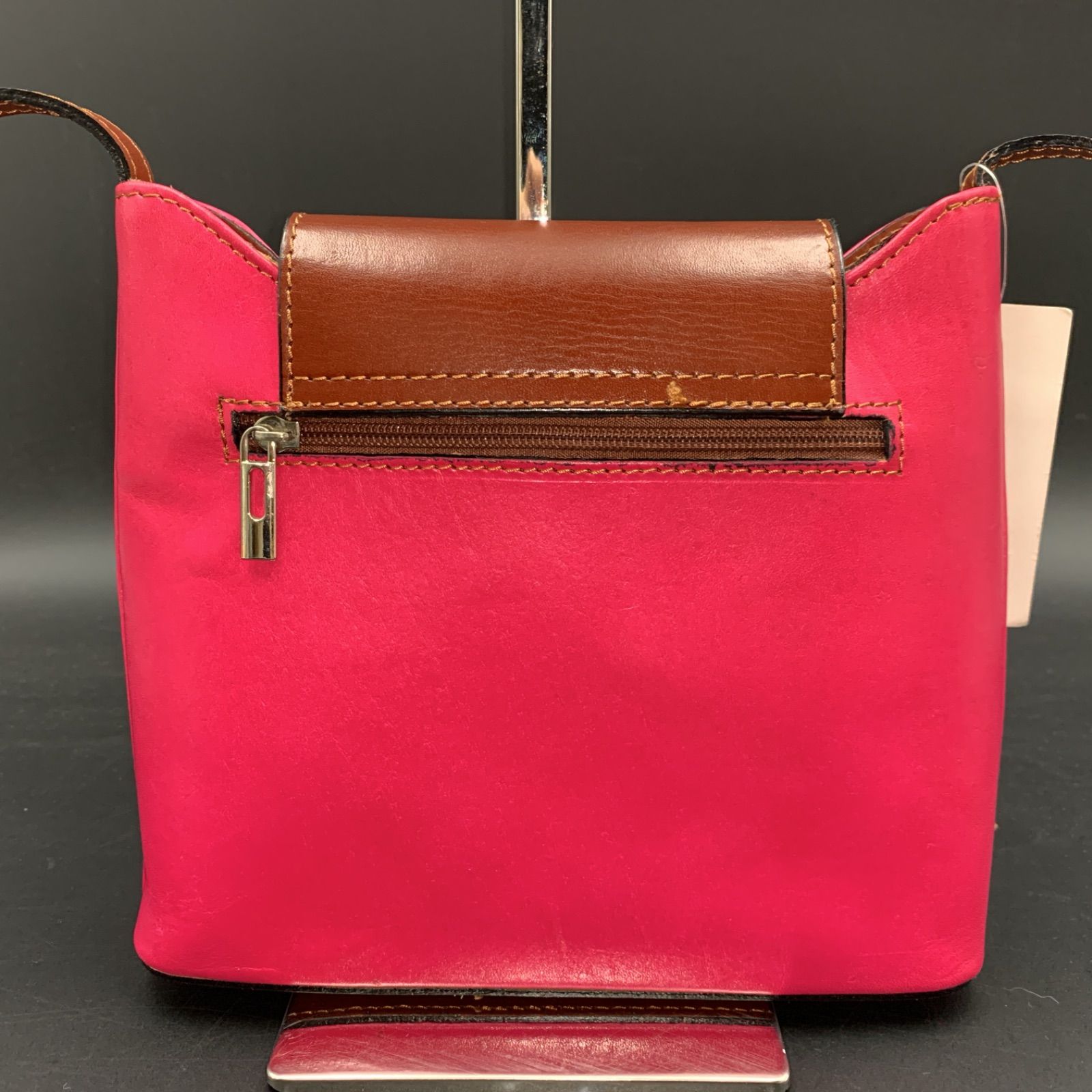 Small Fuchsia Pink Italian Leather Handbag With Detachable