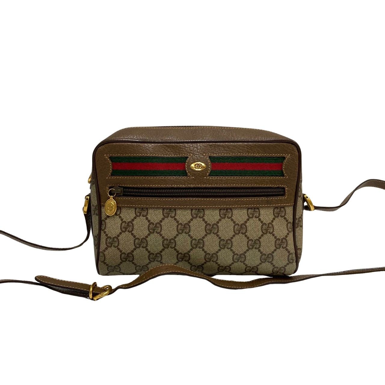 極 美品 GUCCI オールドグッチ ヴィンテージ GG ロゴ 金具 シェリーライン レザー ミニ ショルダーバッグ ポシェット ブラウン 08096  - メルカリ