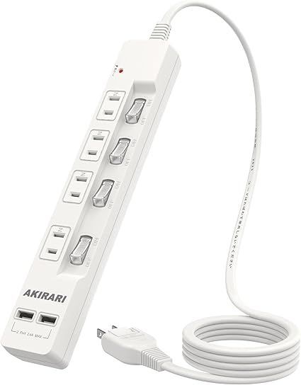 マルチ電源タップ USB付き 延長コード 1m 電源タップ USB充電付電源タップ 4個AC口 2個USB-Aポート 個別スイッチ付き たこあしコンセント テーブルタップ 電源コード 雷ガードOAタップ 壁掛け 卓上に 6ヵ月保証 ホワイト