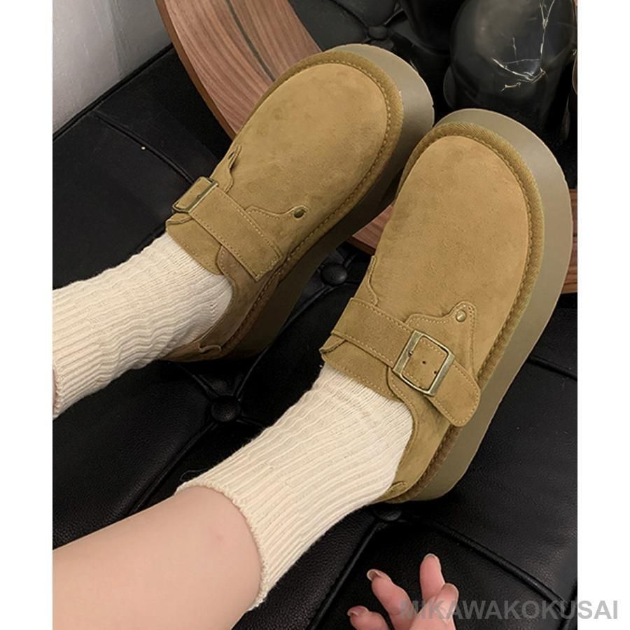 モカシンシューズ 厚底スエード調パンプス