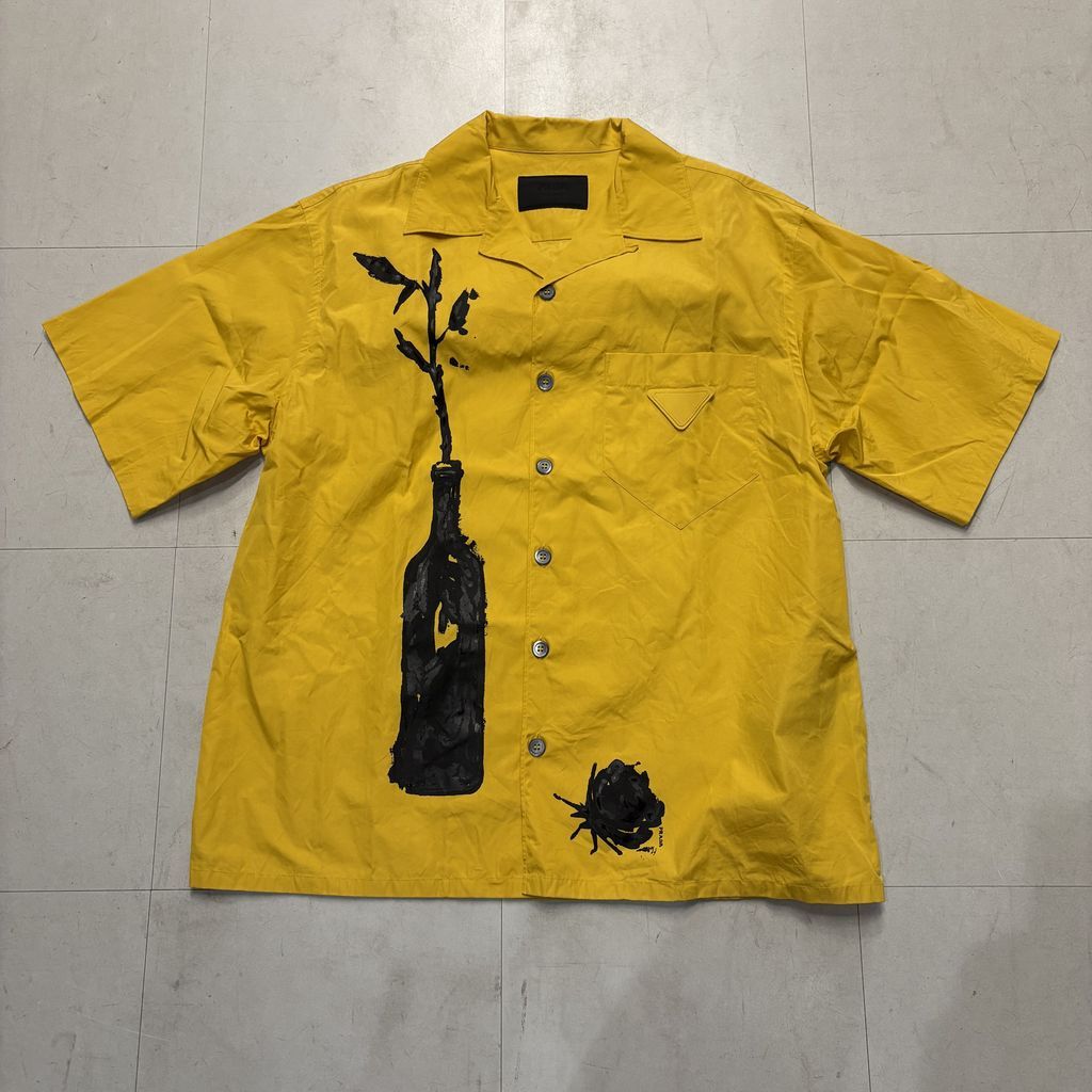 PRADA プラダ 22SS Triangle logo bottle print cotton shirt 半袖シャツ ACU120253197 イエロー系 size L 中目黒A09