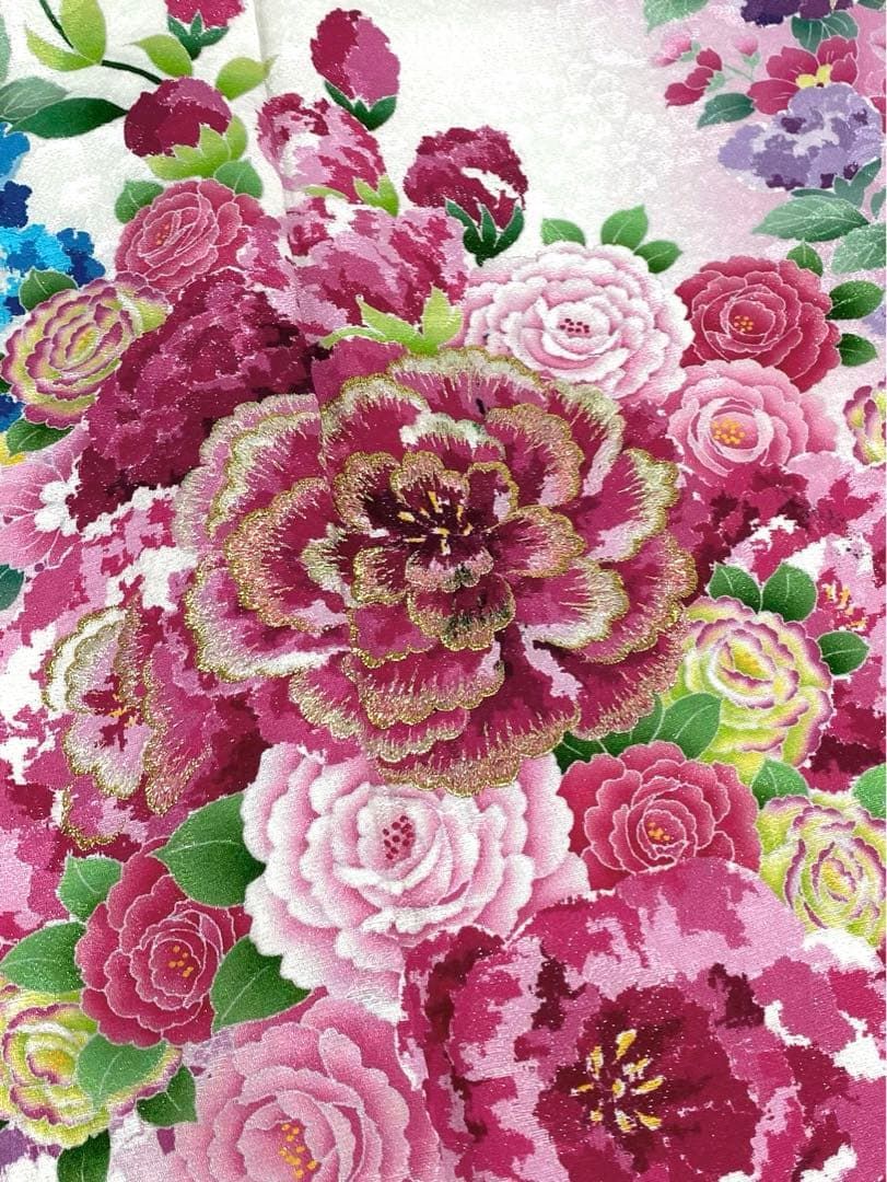 振袖 豪華 銀通し 刺繍 金彩 紋意匠 グリッター箔 薔薇 洋花 身丈160cm NICORILABO_COM