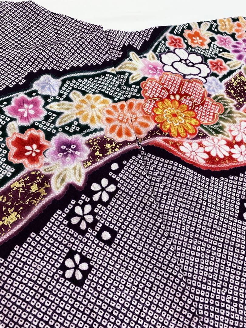 振袖 仮絵羽 舞台衣装 金駒 金彩 部分絞り 正絹 未仕立て品 八掛付き