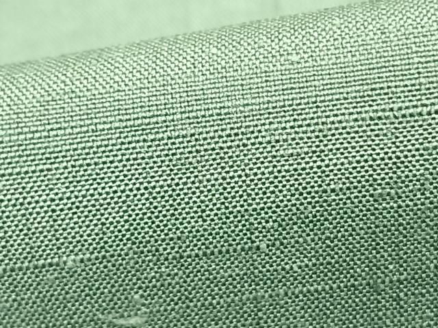 平和屋着物▽小千谷紬 単衣 色無地 薄青色 反端付き 正絹 逸品 未使用