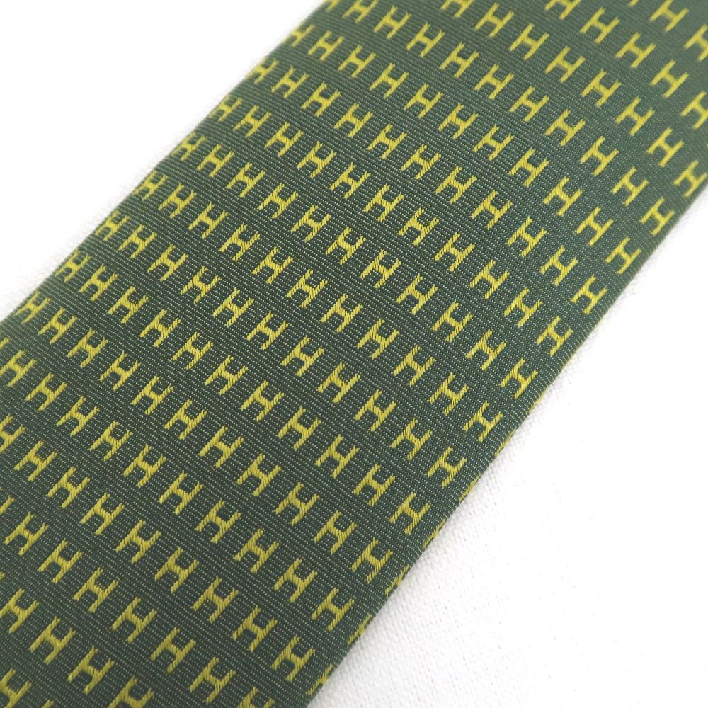 IT330013 エルメス ネクタイ ファソネH H織り H総柄 グリーン×イエロー