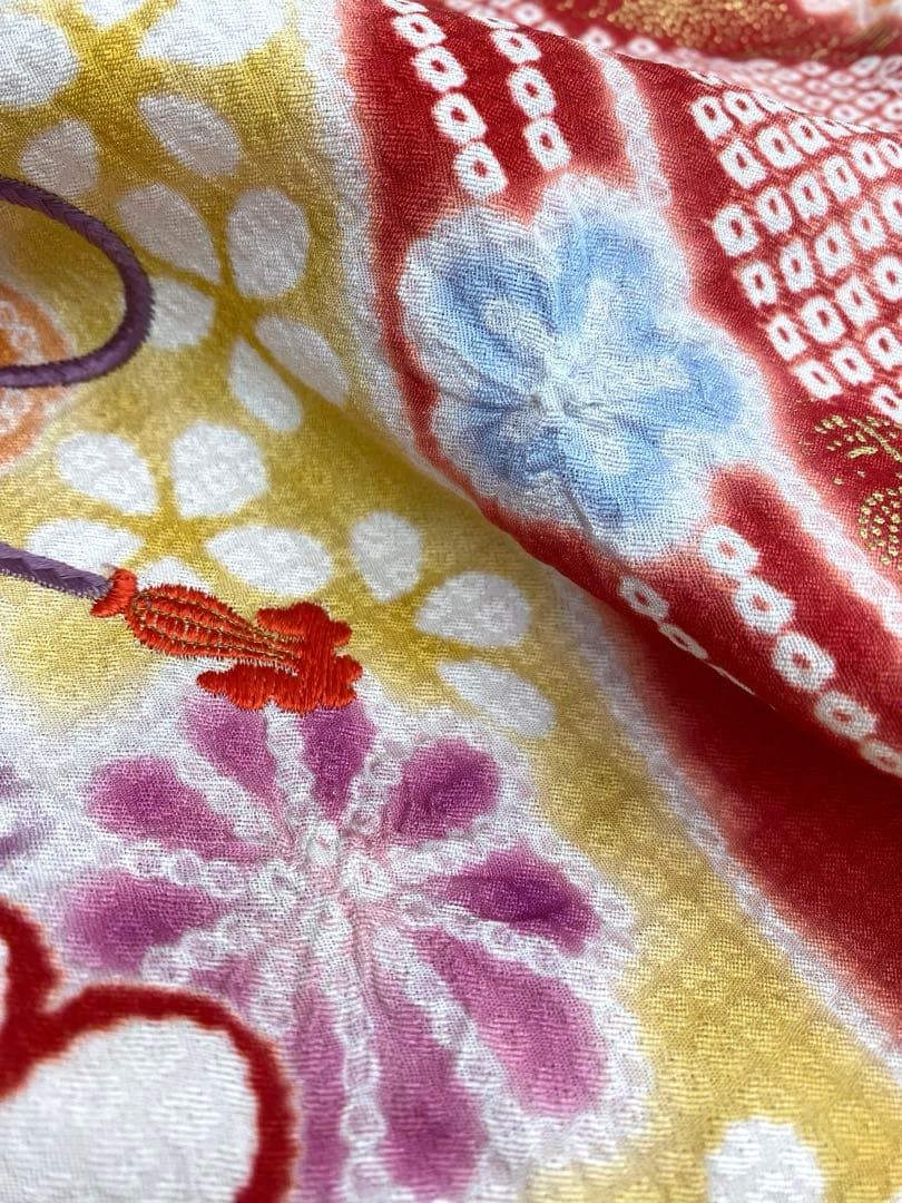 振袖 仮絵羽 舞台衣装 金駒 金彩 部分絞り 正絹 未仕立て品 八掛付き