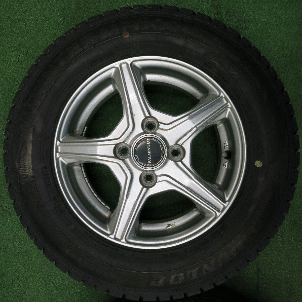 バリ溝 23年 キレイ 9.5分 スタッドレス 155 80R13 ダンロップ ウインターマックス WM02 BALMINUM バルミナ 13インチ PCD100 4H 5010408NJス