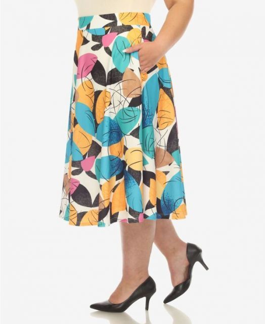ホワイトマーク レディース スカート ボトムス Plus Size Leaf Print Vintage Flared Midi Skirt Yellow MERCADOAVALIA_COM_BR