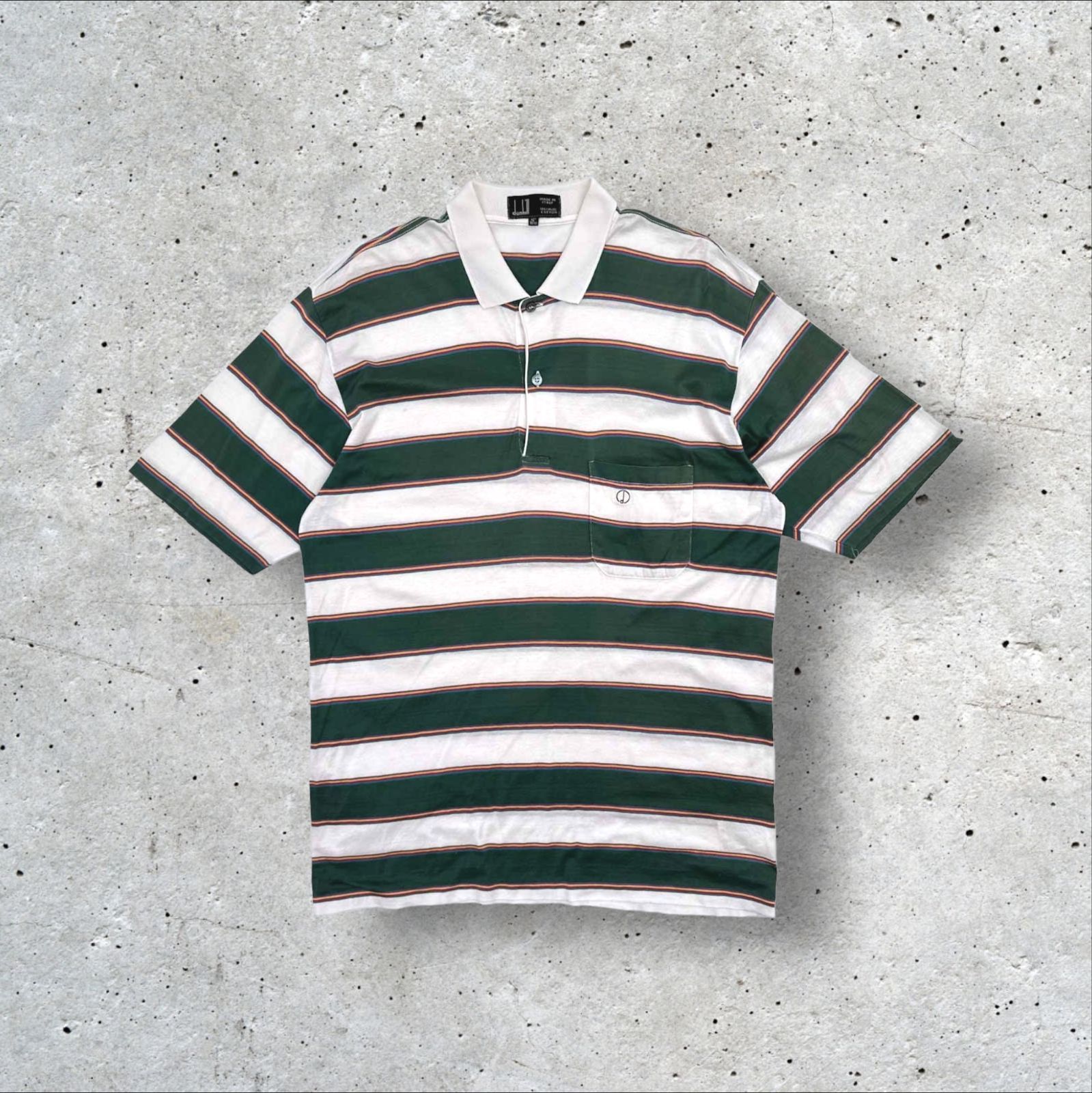 イタリア製 dunhill ( PURE COTTON ) ボーダー 半袖 ポロシャツ 42 