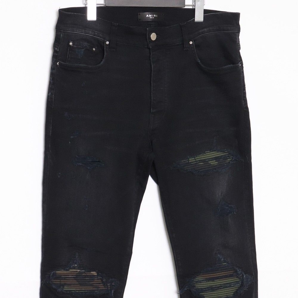 AMIRI カモフラージュレザーパッチスキニーデニムパンツ サイズ34 AMIRI カモフラージュレザーパッチスキニーデニムパンツ サイズ34