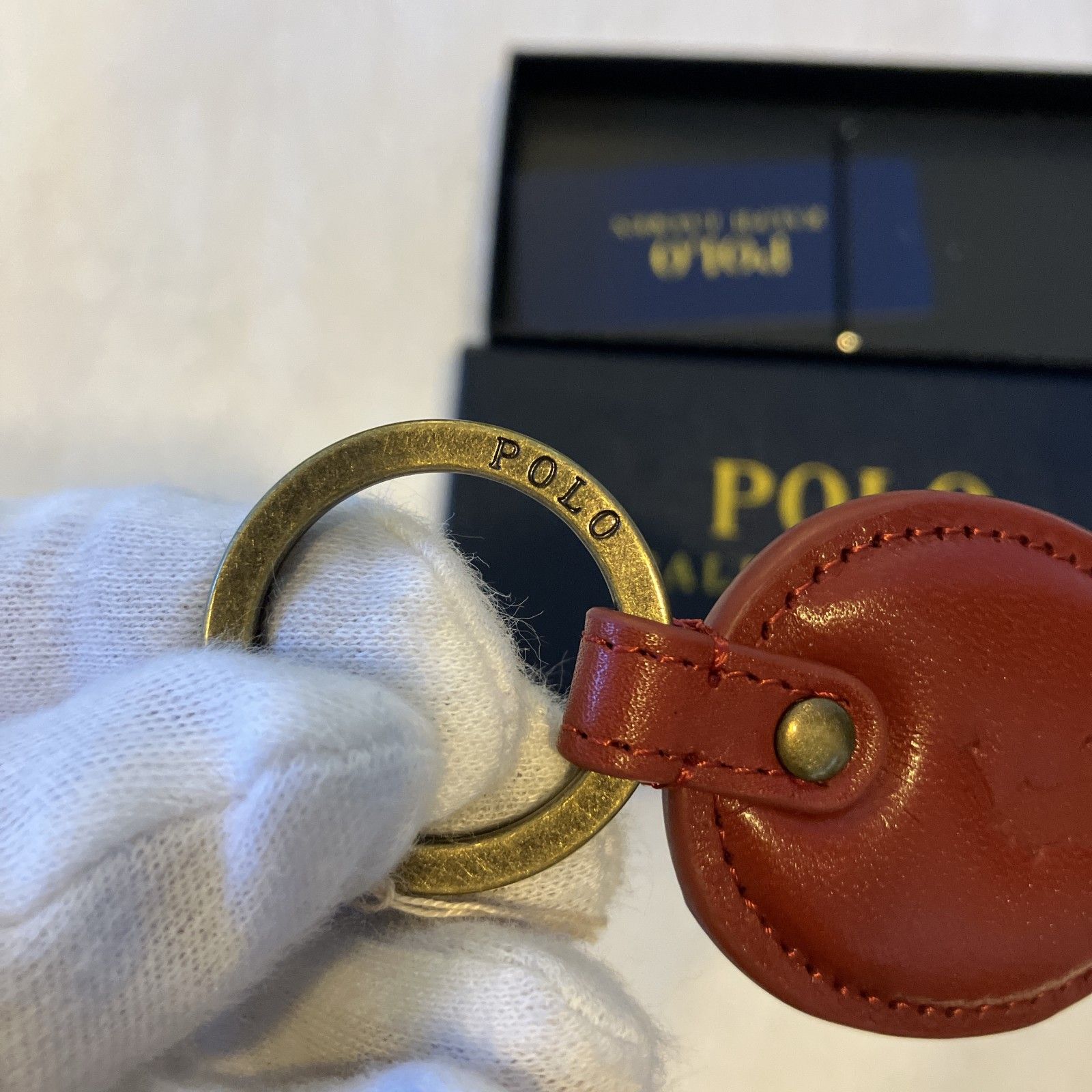 POLO RALPH LAUREN】レザーキーホルダー ロゴ刻印入り 箱付き