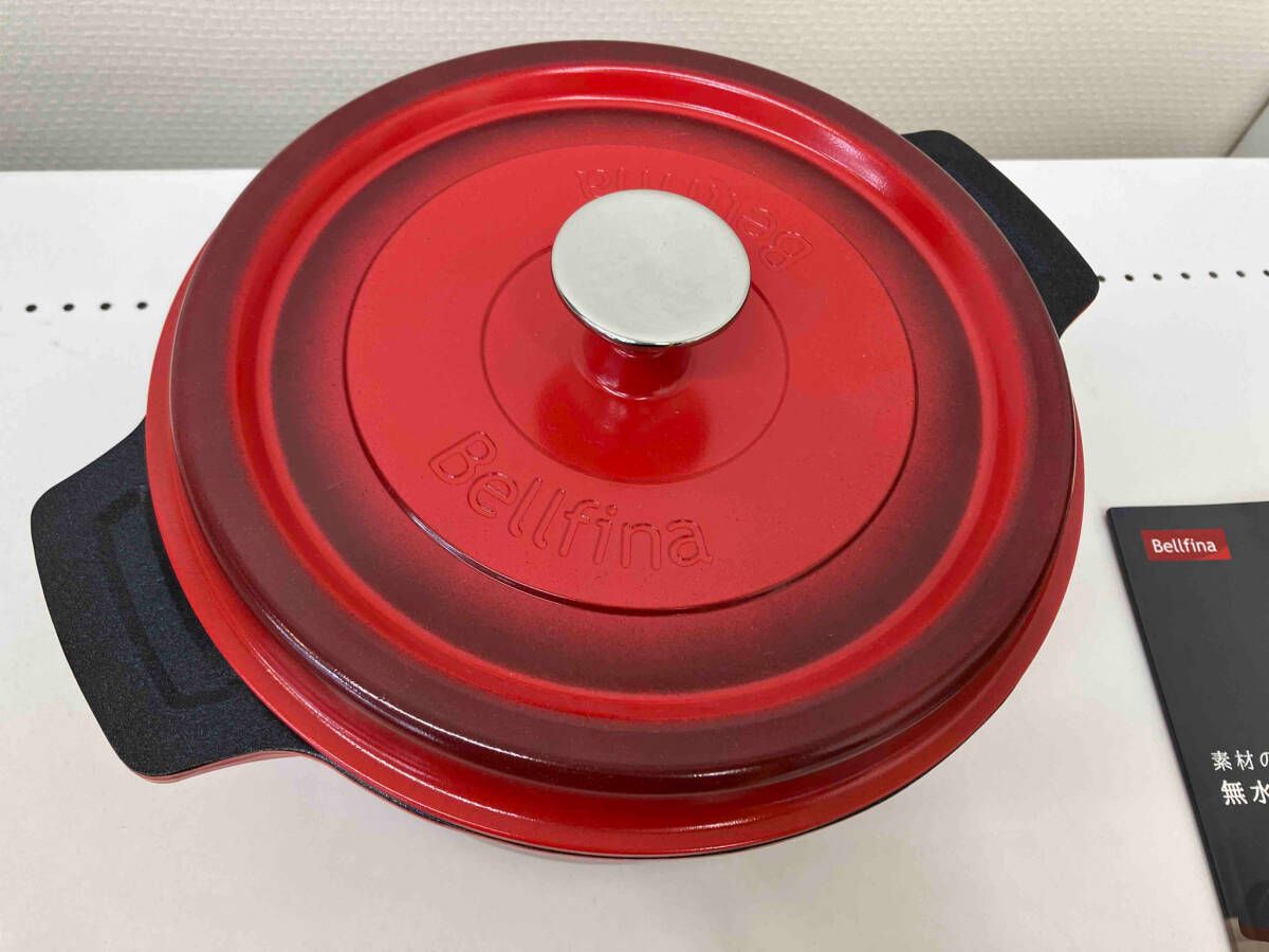 新品未使用Bellfina両手鍋無水鍋料理22cm 赤 キッチン調理器具 Bellfina 無水調理鍋22cm(取扱説明書・メニュー集) - メルカリ