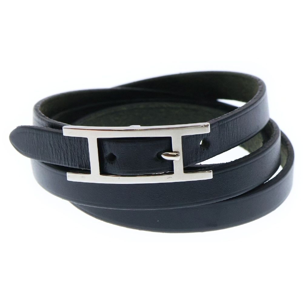 HERMES アピ3 ブラックレザーブレスレット HERMES】エルメス アピ3 ロング レザー 黒 ユニセックス