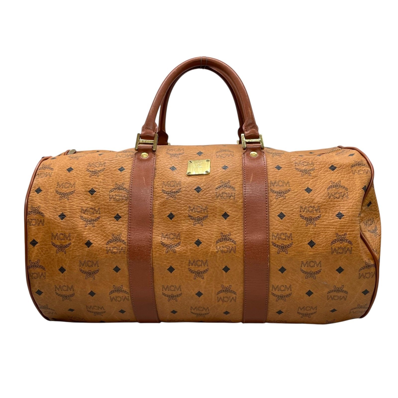 MCM エムシーエム ロゴグラム ボストンバッグ コニャック ブラウン キャメル 408301-4.jpg