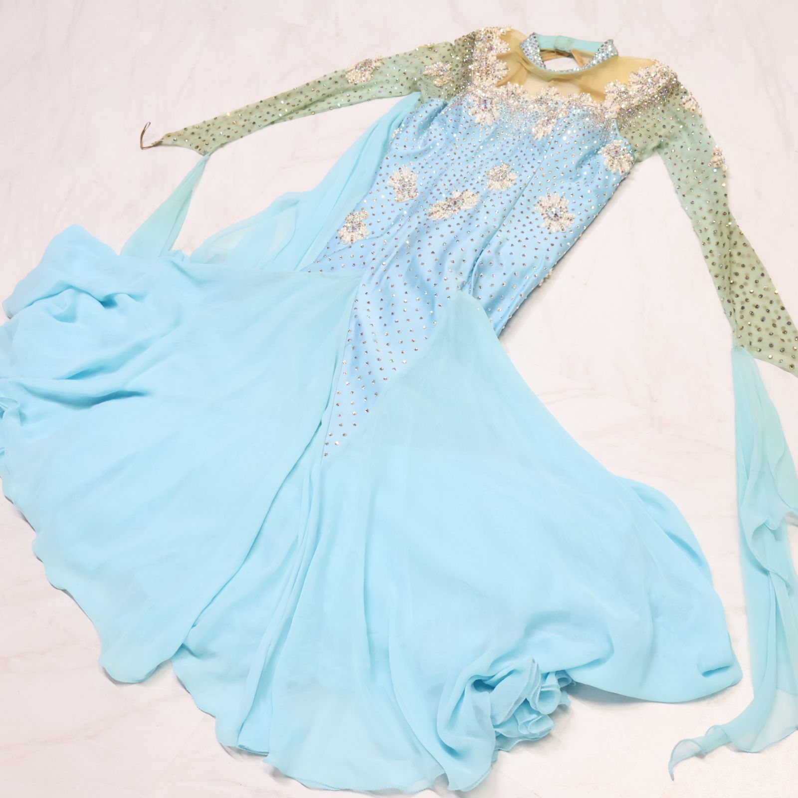 社交ダンス衣装】ブルー ワンピース ドレス 水色 スカイブルー