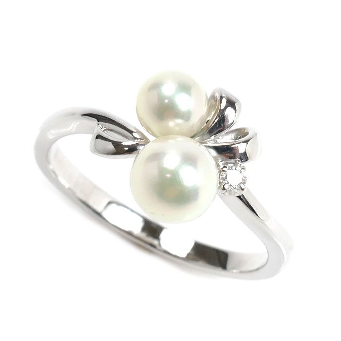 MIKIMOTO ミキモト K18WG ホワイトゴールド リング 指輪 パール約4.6~5.6mm ダイヤモンド 11号 3.1g レディース
