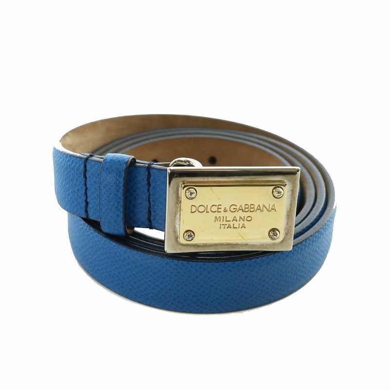 ドルチェu0026ガッバーナ ドルガバ DOLCEu0026GABBANA ベルト レザー バックル ロゴプレート ゴールド金具 90/36 青 ブルー BE0795 /XZ GY18