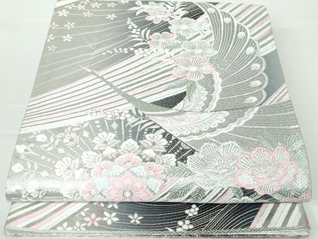 平和屋着物◎六通柄袋帯 唐織 正倉院飛鶴花文 銀糸 正絹 逸品