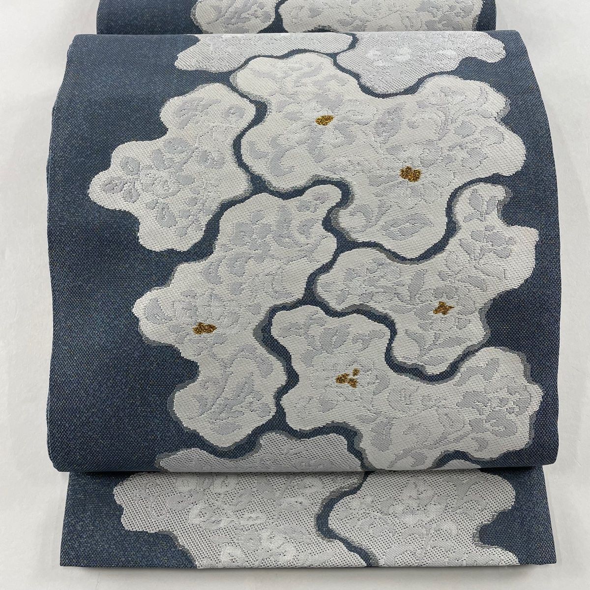 袋帯 美品 名品 鳥 花唐草 箔 灰色 六通 正絹 【中古】(袋帯 美 袋帯 美品 名品 鳥 花唐草 箔 灰色 六通 正絹 【中古】(袋帯 美