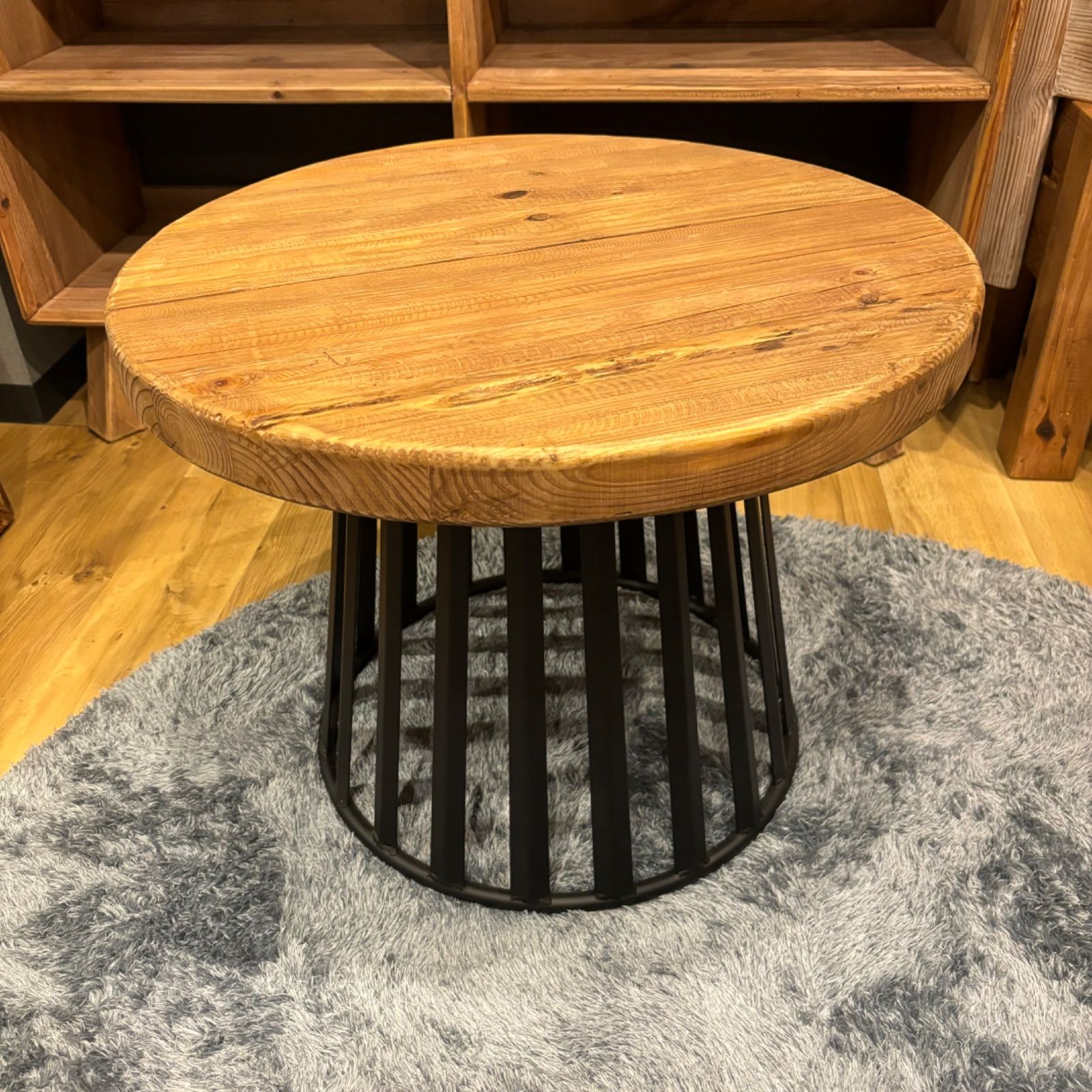サイドテーブル ミニテーブル 丸テーブル 木製 天然木 古材 古木 ロー ...